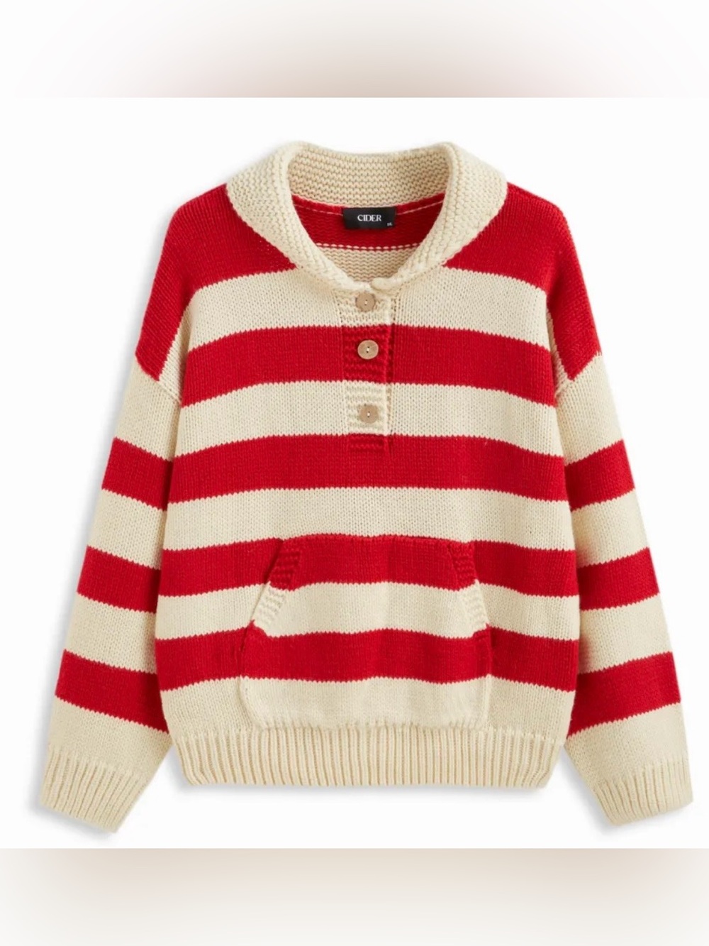 NWT - Cider Striped Henley Shawl Collar in Cream
& Red